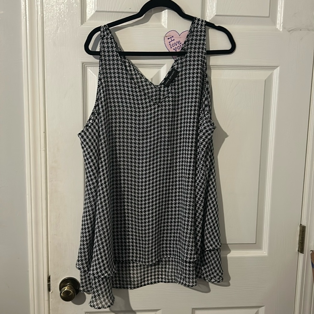 Black and white houndstooth blouse